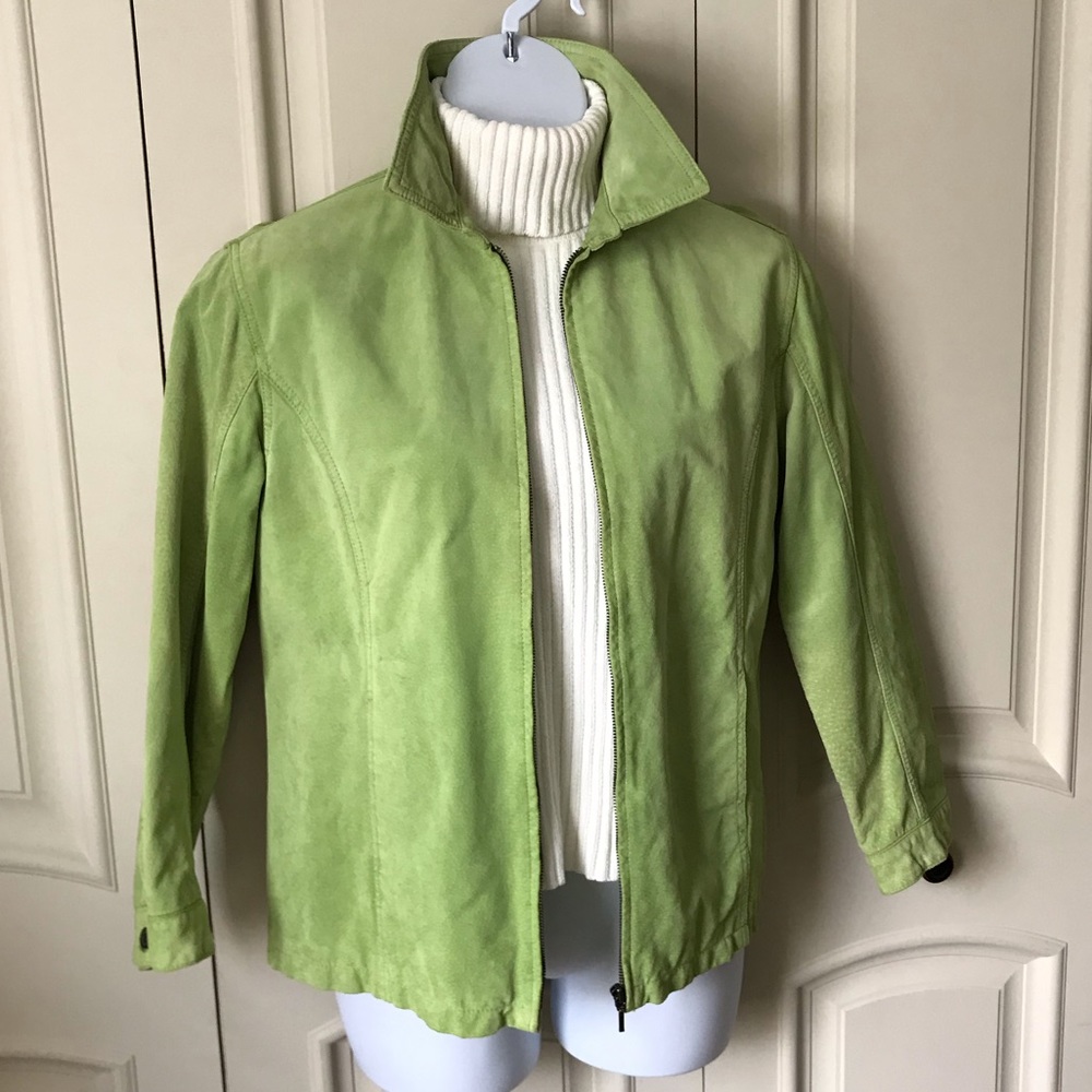 EUC Chico’s Leather Coat, Lime Green
